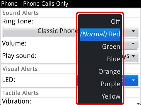 BlackBerry OS 7.1.0.746 から LED の色変更ができるようになりましたプロファイル管理-LED通知(色選択)｜画面