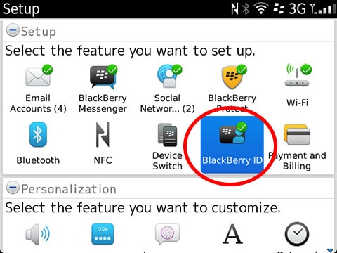Xi データ通信用SIM に BIS を付けて BlackBerry で使う手順《まとめ》BlackBerry「BlackBerry ID」画面(1)